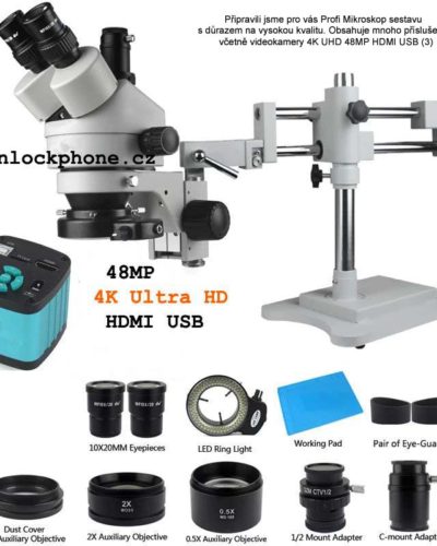 Mikroskop Profesionální sestava 3.5-90X Trinokulární Stereo Mikroskop Hlava 4K Ultra HD 48MP Mikroskopická Kamera HDMI USB (3)