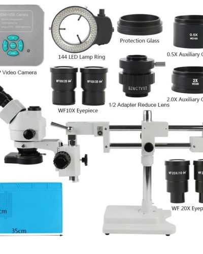 Mikroskop Stereo Trinokularni 3.5-180X  Set +Videokamera 36MP 4K UHD HDMI USB 144 LED Lampa (White Set)