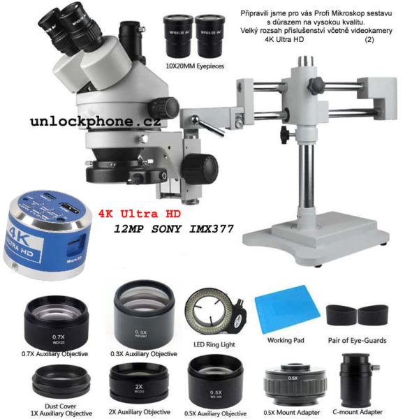 Mikroskop Trinokulární Stereo Zoom 3.5X-90X Profesionální Set SONY Kamera IMX377 4K Ultra HD 12MP HDMI USB-C (2)